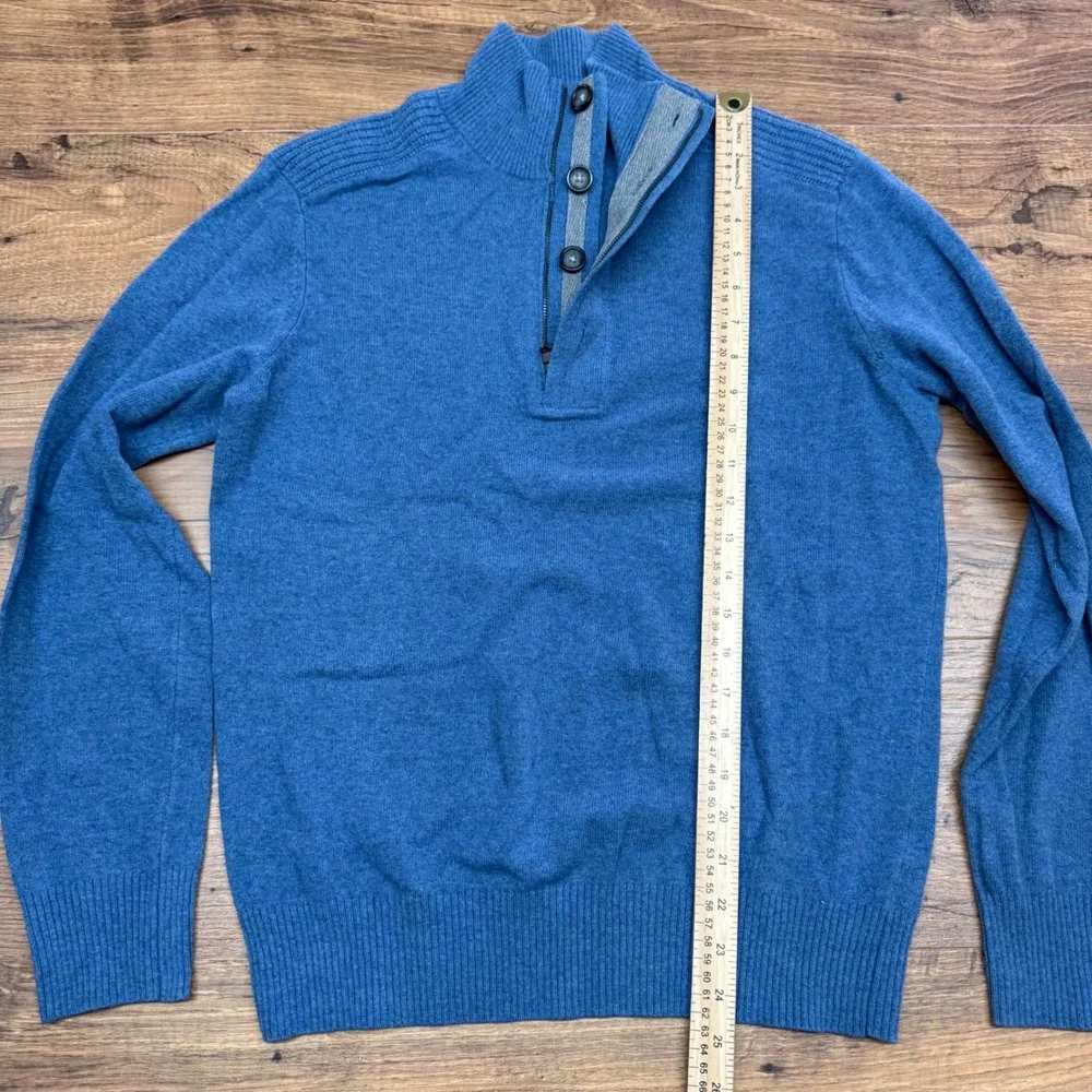 Banana Republic Mens L Blue Italian Yarn Button‎ 1/4 Zip Mock Neck Sweater READ